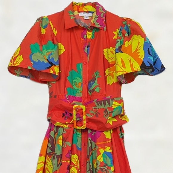 Christopher John Rogers x Target Floral Statement Maxi Shirtdress Orange Blue- 6 - Picture 4 of 13